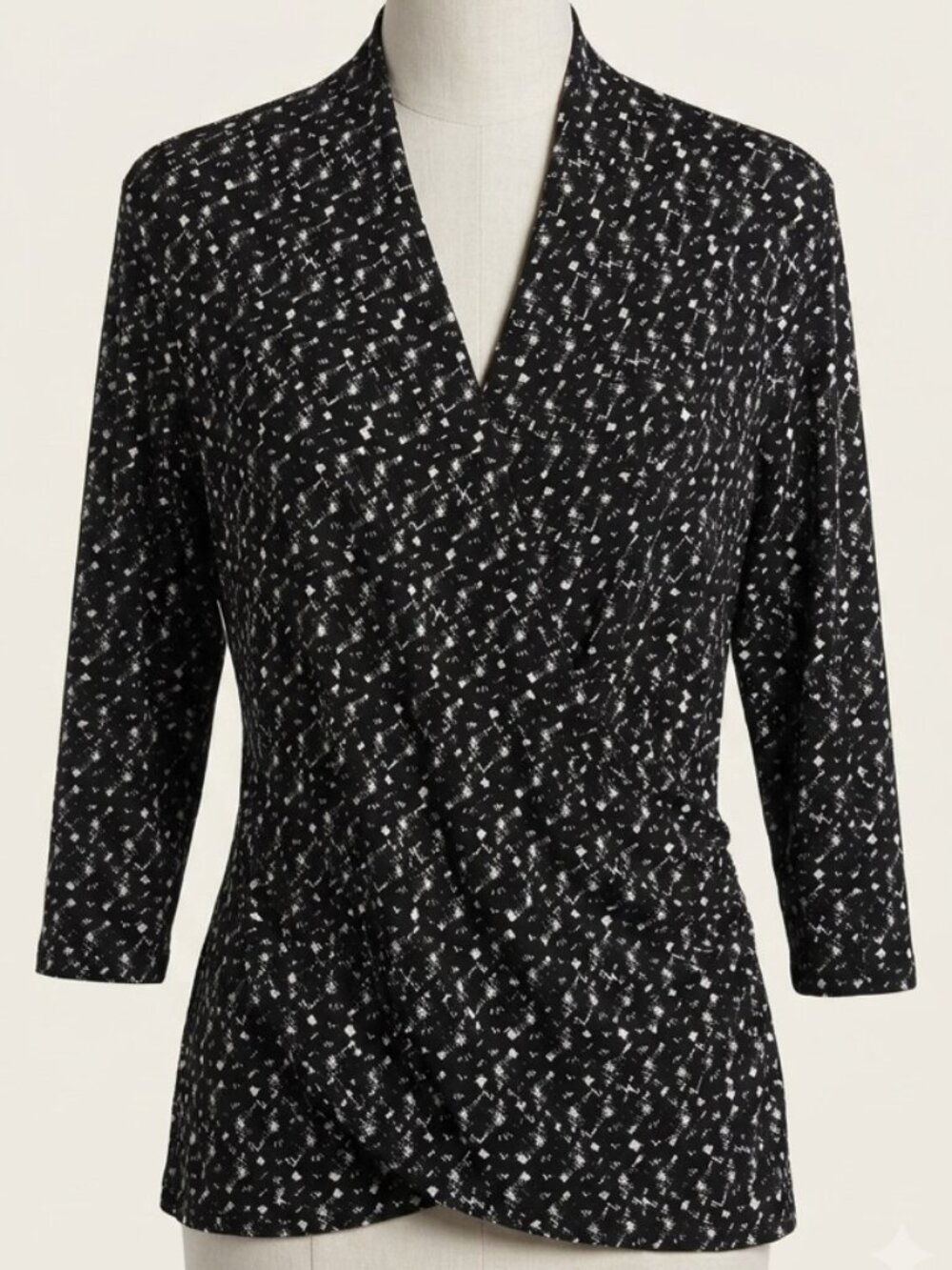 Chaus New York Black & White V Neck Mock Wrap 3/4 Sleeve Top XL